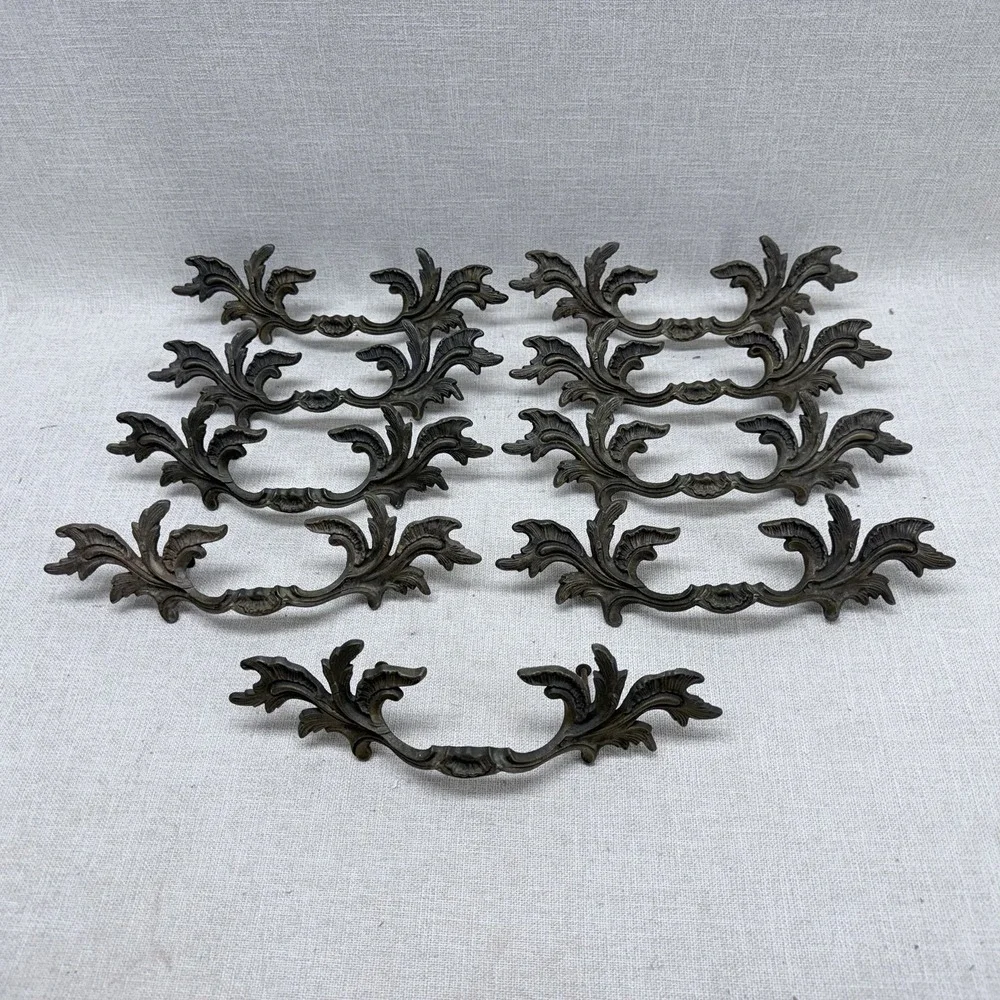 Lot of 9 Vintage Ornate Antique Brass Dresser Drawer Pull Handles A1006 Hardware